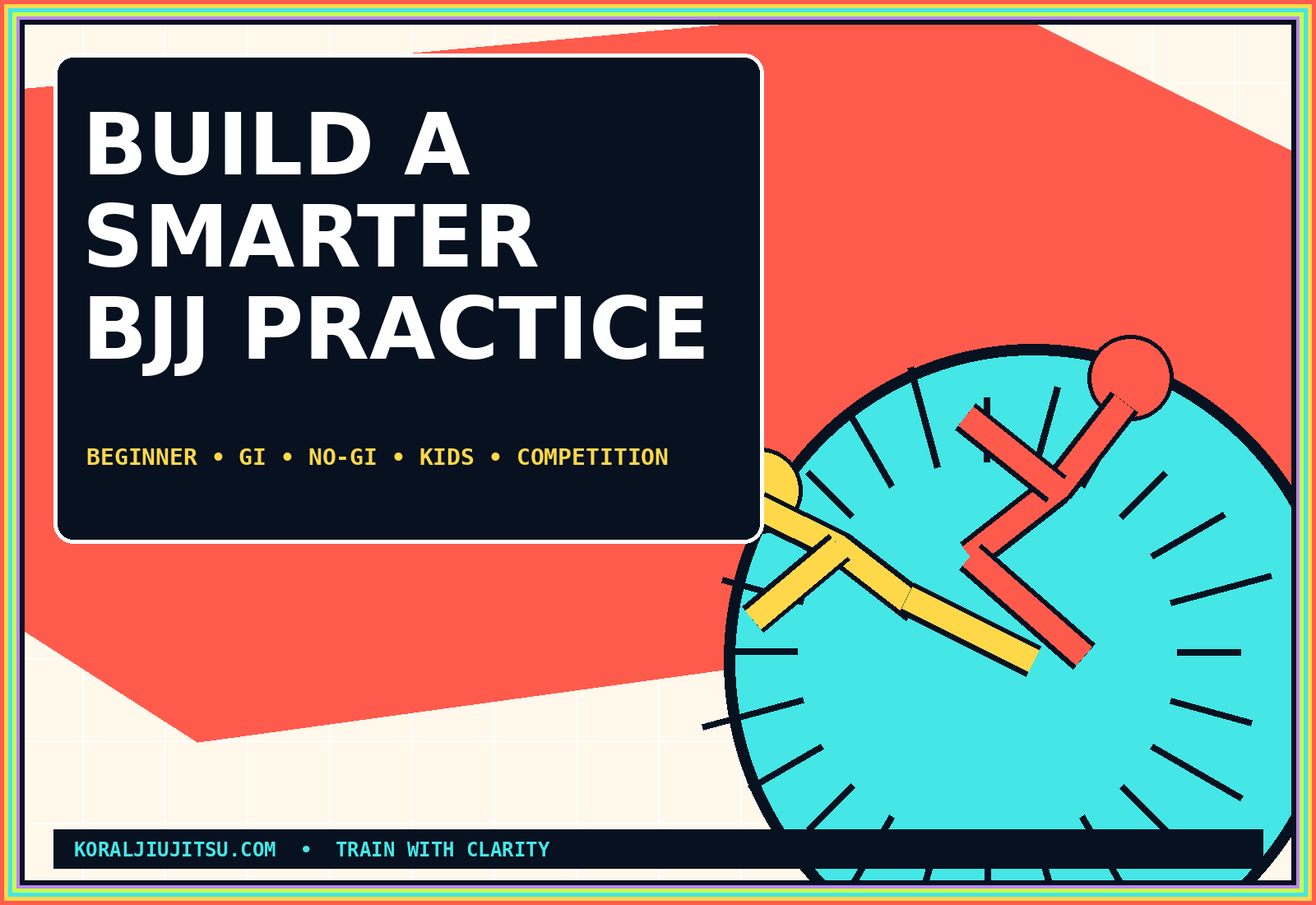 Bold Koral Jiu-Jitsu graphic with abstract grapplers and the words Build a Smarter BJJ Practice